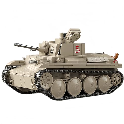 VizBrou 38TF Leichter Panzer Tank Bausteine Bausatz, Armee Militär Sammelstück WWII Gepanzertes Fahrzeug Modellspielzeug für Geschichtsfreunde, Kreatives Geschenk für Kinder ab 6 Jahren, 730 Teile von VizBrou