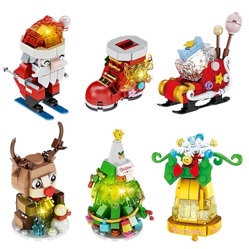 VizBrou 6-in-1 Weihnachtsbaukasten Set, Mehrere Szenen Festliches Modell Spielzeug mit Weihnachtsmann Rentier Schneemann Weihnachtsbaum & Mehr, DIY Winter Modell für Kinder & Erwachsene, 1502 Teile von VizBrou