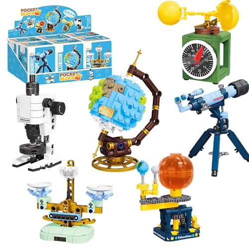 VizBrou 6-in-1 Wissenschaftliche Instrumente Bausteine Set, 542 Teile DIY Lernspielzeug mit Teleskop, Mikroskop, Waage, Globus, Anemometer, STEM Lernspielzeug für Kinder ab 6 Jahren von VizBrou