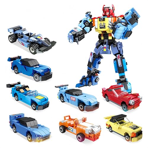 VizBrou 8 in 1Auto & Mech Roboter Bausteine Bausatz, 954 Teile Warrior Armed Mech Rennwagen Baukasten, STEM Spielzeug Geschenk für Jungen, Kinder Alter 6+ von VizBrou