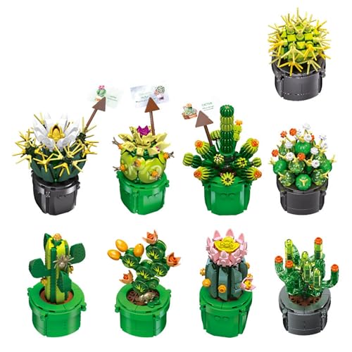 VizBrou 9-in-1 Kaktus Bausteine Bausatz, 1370 Teile DIY Sukkulenten Blumentopf Dekoratives Klemmbausteine, Blumen & Botanische Kunstpflanzen Modell Spielzeug für Erwachsene und Kinder von 6–12 Jahren von VizBrou