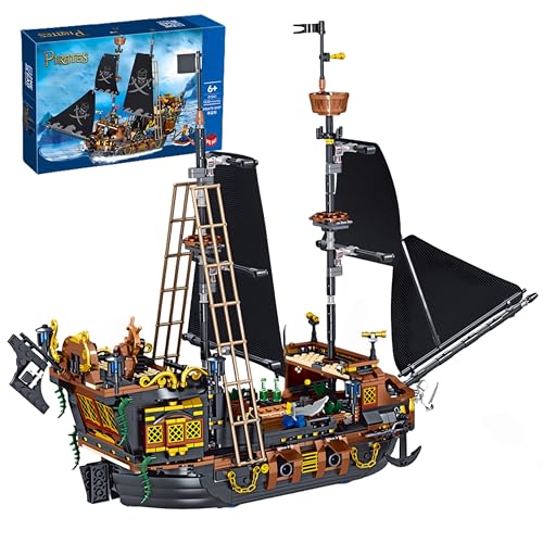 VizBrou Black Pearl Piratenschiff Bausteine Bausatz, 1328 Teile Mini Steine Titanic Schiff Modell Spielzeug, Schwarzer Zauberer Kreuzfahrtschiff Segelboot Spielzeug Geschenk für Erwachsene und Kinder von VizBrou