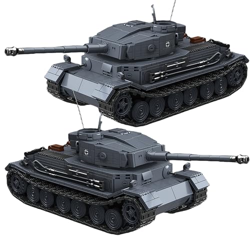 VizBrou Deutscher Militär-Panzer Bausteine Bausatz, Armeefahrzeug Panzerkampfwagen VI Tiger WW2 Gepanzertes Fahrzeug Modellspielzeug, Kreatives Geschenk für Jungen, Erwachsene ab 6 Jahren, 1531 Teile von VizBrou
