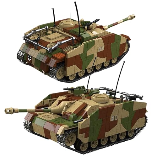 VizBrou Deutscher Militär-Panzer Bausteine Bausatz, Armeefahrzeug StuG. III G Bausatz, WW2 Gepanzertes Fahrzeug Modellspielzeug, Kreatives Geschenk für Jungen und Erwachsene ab 6 Jahren, 1058 Teile von VizBrou