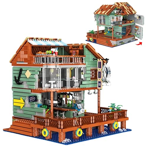 VizBrou Hafen Restaurant Bausteine Bausatz, 2064 Teile Mini-Steine Architektur Modell Spielzeug für Erwachsene, Kreatives Spiel, mit Minifiguren und Zubehör, Geschenk für Jungen und Mädchen von VizBrou