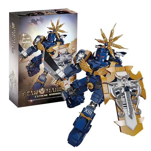 VizBrou Mech Roboter Bausteine Bausatz, 603 Teile Ultramarines DIY Puzzle Krieger bewaffnet Mecha Modell Spielzeug Sammlung Kit, Heimbüro Dekoration Geschenk für Kinder ab 6 Jahren, blau von VizBrou