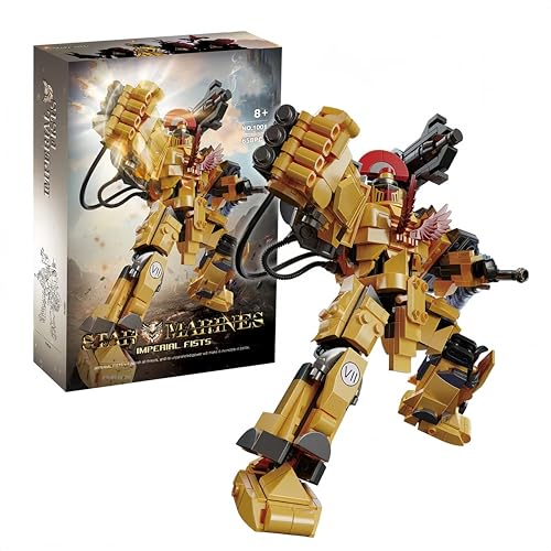 VizBrou Mech Roboter Bausteine Bausatz, 658 Teile Imperial Fists Gelber Soldat Miniaturen Mecha Modell Spielzeug Sammlung Kit, Heimbüro Dekoration Geschenk für Kinder ab 6 Jahren, blau von VizBrou