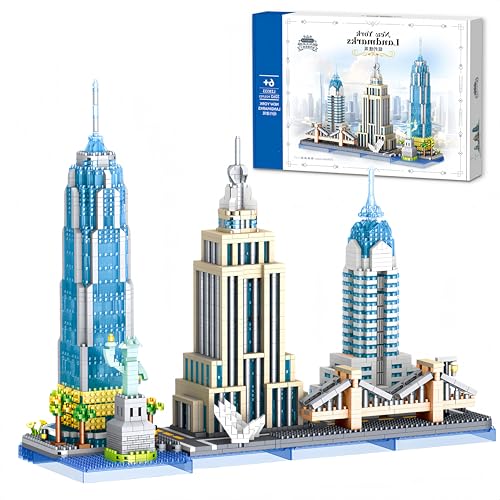 VizBrou New York Wahrzeichen Skyline Bausteine Bausatz, 3262 Teile Mini Architektur Modell Berühmter Straßenansichten, Konstruktions Spielzeug aus Mikro Bausteinen für Kinder und Erwachsene von VizBrou