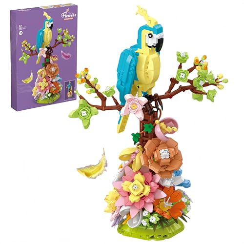 VizBrou Papageien Blumen Bausteine Bausatz, 1162 Teile Buntes Vogel Modell Spielzeug, Tierfiguren Pflanzen Konstruktions für Wohn Bürodekoration, Geschenk für Frauen, Mädchen im Alter von 6+ von VizBrou