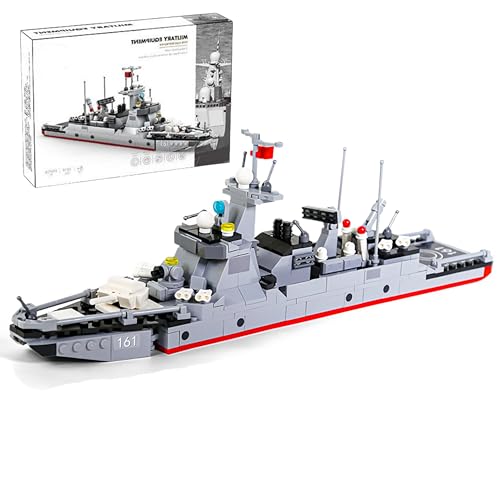 VizBrou Raketenzerstörer Schlachtschiff Bausteine Bausatz, 376 Teile Militärisches Marine Kriegsschiff Modellbausatz, Bewaffneter Zerstörer Bausatz für Erwachsene, Kinder, Jungen ab 6 Jahren von VizBrou