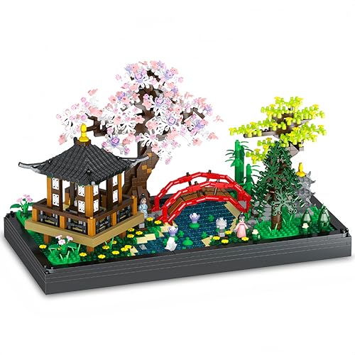 VizBrou Ruhiger Garten Sakura Bausteine Bausatz,2280 Teile Kirsche Botanischer Zen Garten Antike Mini Bausteine Japanische Architektur Modell Spielzeug für Erwachsene, Männer, Kinder ab 6 Jahren von VizBrou