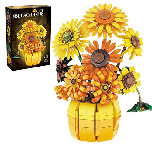 VizBrou Sonnenblumenstrauß Bausteine Bausatz, 1009 Teile Botanische Mini Baustein Kollektion als Modellspielzeug für Wohnkultur, Geschenk zum Muttertag für Erwachsene, Frauen und Mädchen ab 6 Jahren VizBrou Sonnenblumenstrauß Bausteine Bausatz, 1009 Teile Botanische Mini Baustein Kollektion als Modellspielzeug für Wohnkultur, Geschenk zum Muttertag für Erwachsene, Frauen und Mädchen ab 6 Jahren von VizBrou