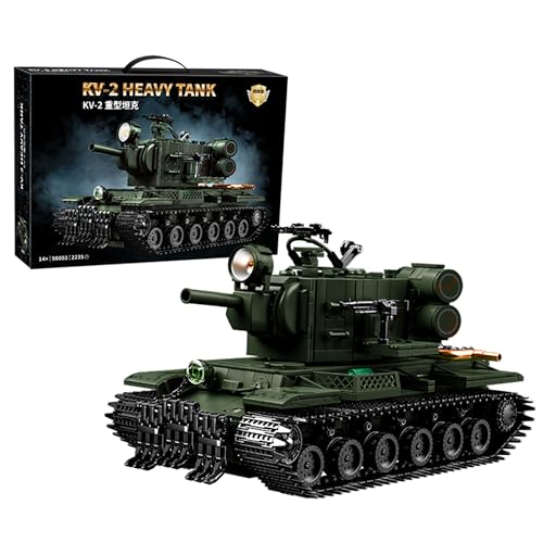 VizBrou Sowjetischer KV-2 Schwerer Panzer Bausteine Bausatz, 2235 Teile WW2 Militär LKW Konstruktions Modell Gepanzertes Fahrzeug Spielzeug für Kinder ab 6 Jahren, Geschenk Deko für Zuhause oder Büro von VizBrou