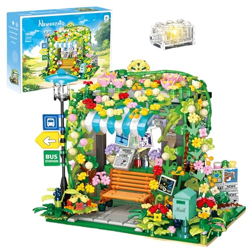 VizBrou Stadt Busstation Bausteine Set, 834 Teile Zeitungskiosk Klemmbausteine, Urbane Straßenszene mit Blumen, STEM-Lernspielzeug, Kreatives Geschenk für Erwachsene und Kinder ab 6 Jahren von VizBrou