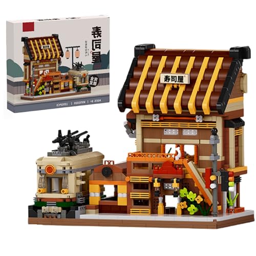 VizBrou Sushi Laden Bausteine Bausatz, Japanisches Street Food Haus Stadtansicht Architekturmodell Spielzeug, Kreatives Sammlergeschenk zum Geburtstag für Kinder & Erwachsene ab 6 Jahren, 1393 Teile von VizBrou