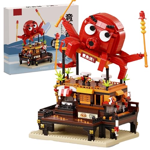 VizBrou Takoyaki Straßenimbiss Bausteine Bausatz, Japanischer Snack Stand Stadtansicht Architekturmodell Spielzeug, Sammlergeschenk zum Geburtstag für Kinder & Erwachsene ab 6 Jahren, 1309 Teile von VizBrou