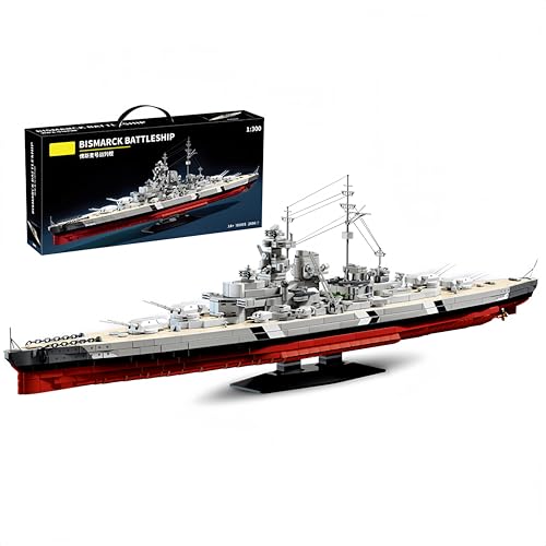 VizBrou Technik Bismarck Kriegsschiff Bausteine Bausatz, 2686 Teile WW2 Militärisches Deutsches Schlachtschiff Konstruktions Modell, Kreatives Großbausatz Geschenk für Erwachsene, Jungen ab 6 Jahren von VizBrou