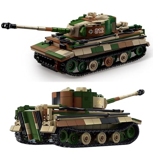 VizBrou Tiger I Tarnfarben-Panzer Bausteine Bausatz, WWII Deutscher Schwerer Panzer Gepanzertes Militärfahrzeug Klemmbaustein-Spielzeug, Kreatives Geschenk Geschichtsbegeisterte ab 6 Jahren, 553 Teile von VizBrou