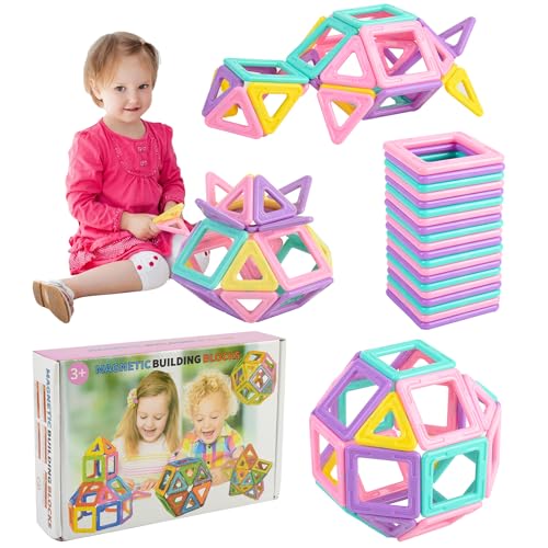 Vjonnl Magnetische Bausteine Magnet Spielzeug für ab 3 4 5 6 7 8 Jahre Mädchen 38 Teile Magnete Building Blocks Magnetbausteine Set STEM Kreativität Magnetspiele Geschenk Weihnachten Geburtstags von Vjonnl