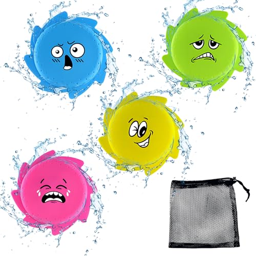 Vlecexs 4er Set Wasser Frisbee Kinder Spielzeug Sprühfunktion Extra Weiche Wurfscheibe Silikon Schwimmscheiben Schaumstoff mit Aufbewahrungstasche Familien Spiele Haustiere Wasserspiele Strand Pool von Vlecexs
