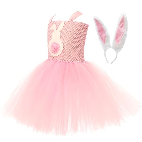 Vllold Kaninchenkostüm für Mädchen - Cartoon-Ostern-Ballkleid-Kleider - Hasenohren-Stirnband, rosa Rock, Osterkostü -Party-Outfit für Mädchen von Vllold