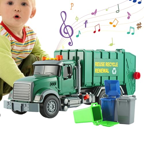 Vllold Müllwagen-Spielzeug - Sound- und Licht-Müllwagen-Spielzeug | Großer Müllwagen-Spielzeug für Jungen, 1:12, reibungsbetriebenes Abfallmanagement-Recycling-LKW-Spielzeug von Vllold