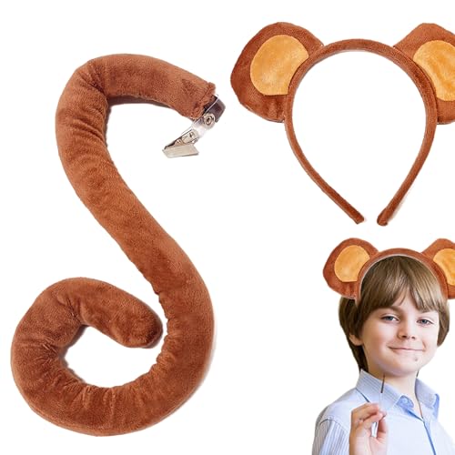 Vmiorzq Affenohren Stirnband Und Schwanz Set, Affen Tierkostüm, Maskenhaarreif, Tierkostüm Accessoires Stirnband Haarreif Cosplay Schwanz von Vmiorzq