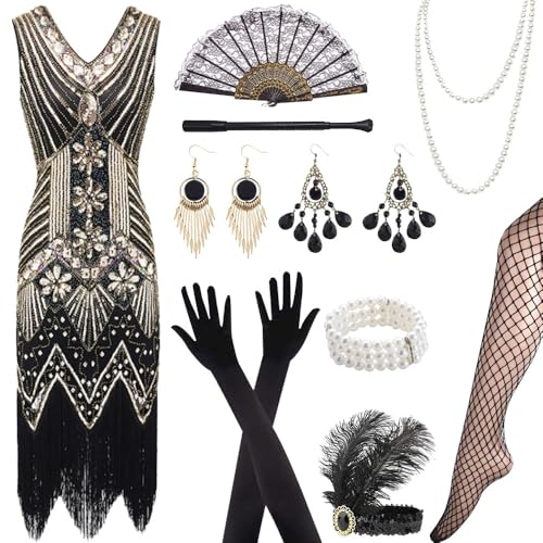 Vmxlso 20er Jahre Kostüm Damen, Kleider 20er Jahre mit 20er Jahre Accessoires, V-Ausschnitt Pailletten Perlen Charleston Kleid, Gatsby Kostüm Damen, Kostüm 1920er Jahre Damen für Faschingskostüme Vmxlso 20er Jahre Kostüm Damen, Kleider 20er Jahre mit 20er Jahre Accessoires, V-Ausschnitt Pailletten Perlen Charleston Kleid, Gatsby Kostüm Damen, Kostüm 1920er Jahre Damen für Faschingskostüme von Vmxlso
