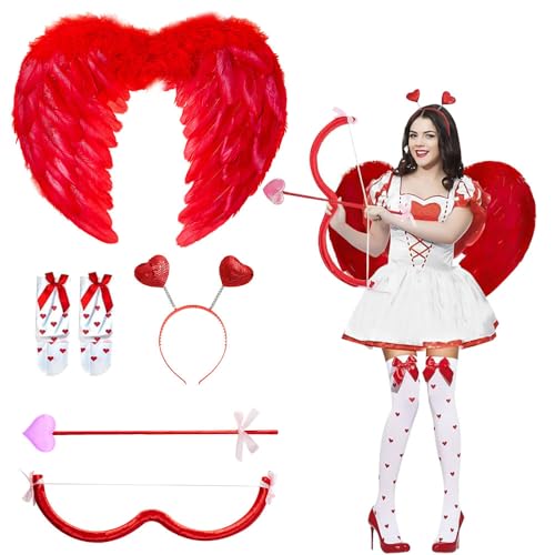 Vmxlso Amor Kostüm Damen, Amor Kostüm Accessoires mit 60cm Amor Flügel, Amor Pfeil und Bogen, Herz Haarreif, Herzbrille, Strümpfe mit Schleife, Cupid Costume für Karneval Valentinstag Halloween Party Vmxlso Amor Kostüm Damen, Amor Kostüm Accessoires mit 60cm Amor Flügel, Amor Pfeil und Bogen, Herz Haarreif, Herzbrille, Strümpfe mit Schleife, Cupid Costume für Karneval Valentinstag Halloween Party von Vmxlso