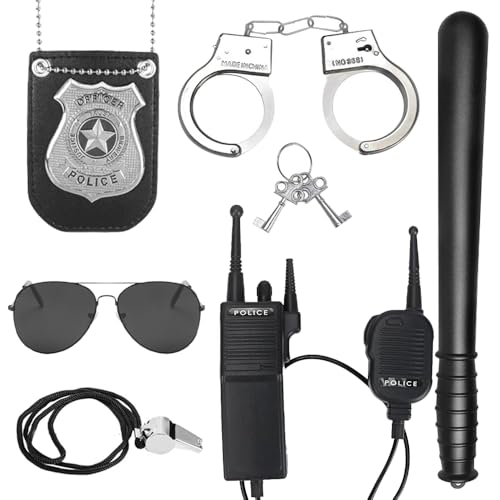 Vmxlso Polizei Kostüm Zubehör, Kinder Polizei Set mit Abzeichen, Brille, Walkie-Talkie, Pfeife, Handschellen, Schlagstock, Unisex Kinder Kostüm für Fasching, Party, Halloween, Karneval Vmxlso Polizei Kostüm Zubehör, Kinder Polizei Set mit Abzeichen, Brille, Walkie-Talkie, Pfeife, Handschellen, Schlagstock, Unisex Kinder Kostüm für Fasching, Party, Halloween, Karneval von Vmxlso