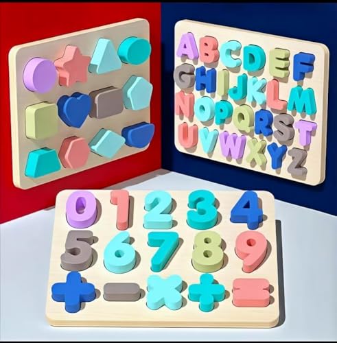 Vndnsy 3 Satz hölzerne Puzzles - hölzerne Alphabet Zahl Form Chunky Puzzles, Lernspielzeug, Montessori pädagogisches Spielzeug, Geschenke für Jungen und Mädchen 3-4-5 Jahre alt Vndnsy 3 Satz hölzerne Puzzles - hölzerne Alphabet Zahl Form Chunky Puzzles, Lernspielzeug, Montessori pädagogisches Spielzeug, Geschenke für Jungen und Mädchen 3-4-5 Jahre alt von Vndnsy
