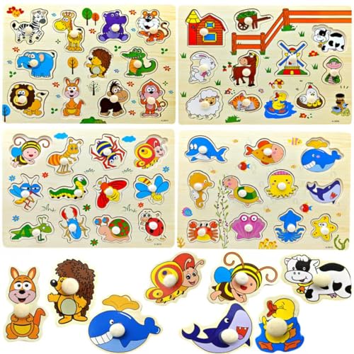 Vndnsy 4 Set Holzpuzzles Puzzle Spielzeug, 4 Verschiedene Serien von Puzzles, Montessori Spielzeug, Kleinkind Kind Feinmotorik Lernen Lernspielzeug Geschenke für Jungen und Mädchen 1 2 3 Jahre alt Vndnsy 4 Set Holzpuzzles Puzzle Spielzeug, 4 Verschiedene Serien von Puzzles, Montessori Spielzeug, Kleinkind Kind Feinmotorik Lernen Lernspielzeug Geschenke für Jungen und Mädchen 1 2 3 Jahre alt von Vndnsy