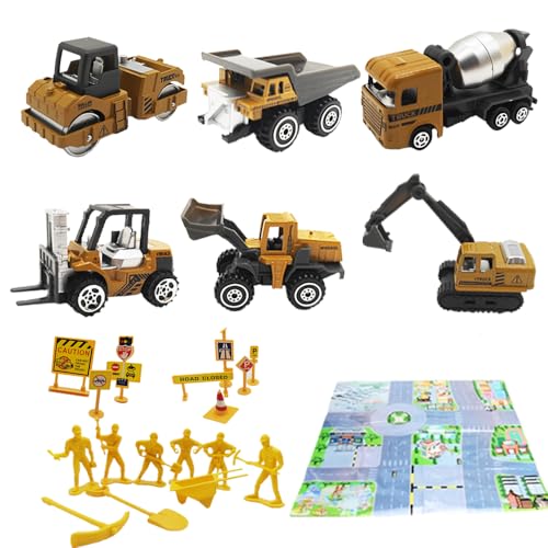 Vndnsy Legierungs-Technikfahrzeug-Set 6, Kinder Spielzeug Bagger Baufahrzeuge Set mit Verkehrszeichen, Straßenschildern Baustelle Thema Karten, Sand Grube Spielzeug Lernspielzeug für Kinder Jungen. Vndnsy Legierungs-Technikfahrzeug-Set 6, Kinder Spielzeug Bagger Baufahrzeuge Set mit Verkehrszeichen, Straßenschildern Baustelle Thema Karten, Sand Grube Spielzeug Lernspielzeug für Kinder Jungen. von Vndnsy