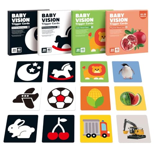 Vndnsy Lernkarten für Kleinkinder, Sensorisches Spielzeug für Neugeborene, 80 Stück, 160 Seiten, Lernkarten für Kleinkinder, für Neugeborene im Alter von 0-3-6-12-36 Monaten, Geschenk für Babys von Vndnsy