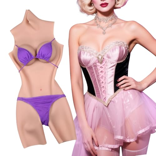 Vnmcry Silikon Crossdresser Stehkragen Bodysuit Weibliches Aussehen für Transgender Stuhlgang und Urinieren Künstliche Vagina Falsche Brust mit Baumwollfüller Prothesenanzug (Beige Haut - C Cup) von Vnmcry