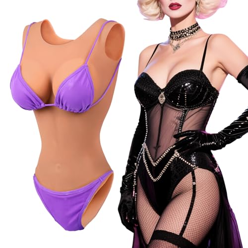 Vnmcry Silikonbrüste Crossdresser Badeanzug Bodysuit Künstliche Gefälschte Vagina Weiblicher Aussehensanzug Falsche Brust mit Baumwollfüller Prothese für Transgender (Gebräunte Haut - A Cup) von Vnmcry