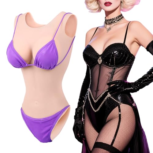 Vnmcry Silikonbrüste Crossdresser Badeanzug Bodysuit Künstliche Gefälschte Vagina Weiblicher Aussehensanzug Falsche Brust mit Baumwollfüller Prothese für Transgender (Helle Haut - A Cup) von Vnmcry