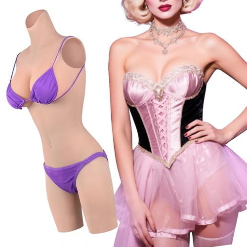 Vnmcry Silikonbrüste Crossdresser Stehkragen Bodysuit Künstliche Gefälschte Vagina Weiblicher Aussehensanzug Falsche Brust mit Gelfüller Prothese für Transgender (Beige Haut - B Cup Größe M) von Vnmcry