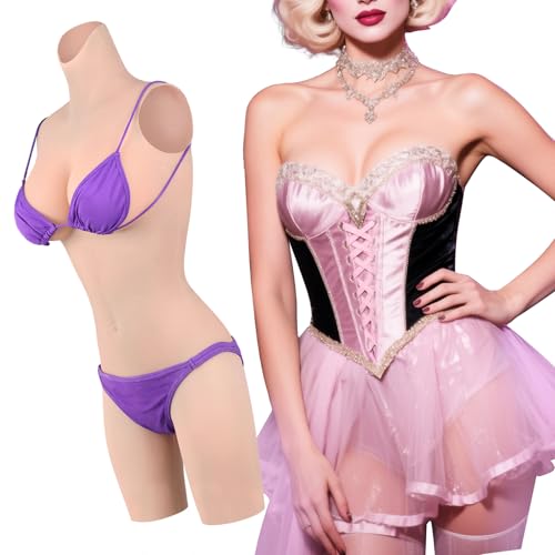 Vnmcry Silikonbrüste Crossdresser Stehkragen Bodysuit Künstliche Gefälschte Vagina Weiblicher Aussehensanzug Falsche Brust mit Gelfüller Prothese für Transgender (Helle Haut - B Cup Größe M) von Vnmcry
