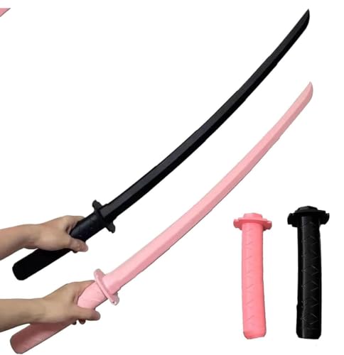 Vnnigmn Samurai-Katana, einziehbar, 3D-gedrucktes Schwert-Spielzeug, lustiges Katana-Spielzeug, Cosplay-Geschenk für Kinder und Erwachsene (Schwarz + Rosa) von Vnnigmn