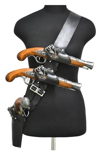 Freie Größe Piraten-Leder-Schultergürtel, Steinschloss-Holster Mit 3 Holstern, Steampunk-Gürtel, Pistolenhalter, Freibeuter-Kostüm, Cosplay, Kapitän, Zubehör, Schwarz Freie Größe Piraten-Leder-Schultergürtel, Steinschloss-Holster Mit 3 Holstern, Steampunk-Gürtel, Pistolenhalter, Freibeuter-Kostüm, Cosplay, Kapitän, Zubehör, Schwarz von Vnook