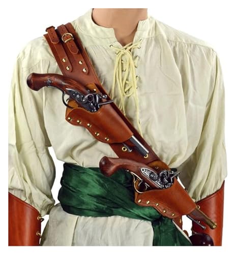 Vintage-Waffentasche, Mittelalterliches Piraten-Steinschloss-Holster, Dreifache Bedrohung, Pistolenhalter Mit Verstellbarem Schultergurt for Cosplay, Halloween-Party-Kostüme Zubehör(Size:Brown) von Vnook
