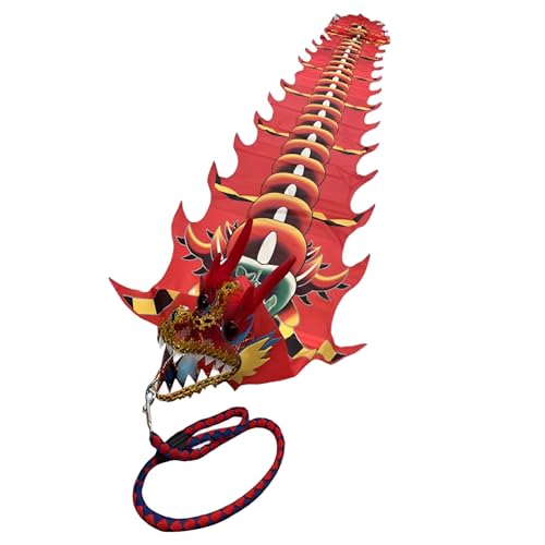 Vnook 8m Drachentanzband Drachen-Poi Mit 3D-Drachenkopf Und Schaukelseil, Tragbarer Kunst-Streamer,Outdoor-Fitness-Bühnen-Requisiten-Set für Fitness, Jonglieren(Red) von Vnook