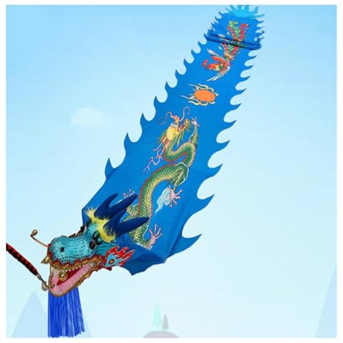 Vnook Drachen-Poi mit 3D-Kopf, waschbarer Langer Streifen, Square Dance, Drachenband, Tanz, Fitness, ältere Menschen, Farbiger Seidendrachentanz(Blue,8m) von Vnook