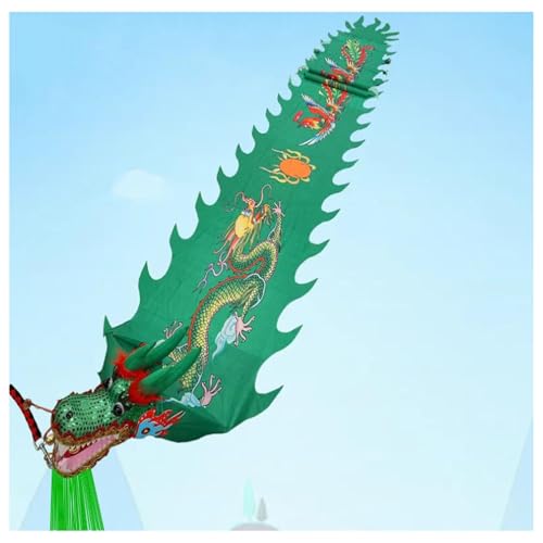 Vnook Drachen-Poi mit 3D-Kopf, waschbarer Langer Streifen, Square Dance, Drachenband, Tanz, Fitness, ältere Menschen, Farbiger Seidendrachentanz(Green,10m) von Vnook
