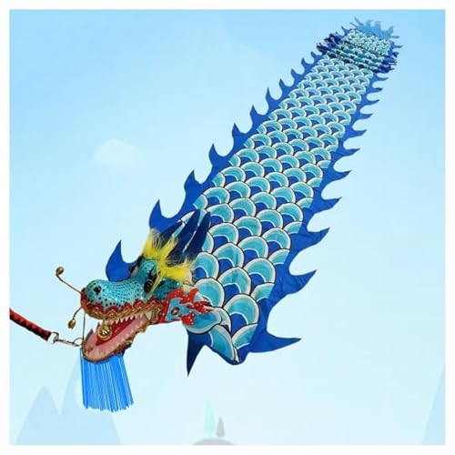 Vnook Drachen-Poi mit Kopf- und Schaukelseil-Kombination, 3D Chinesisches Seidendrachenband,Waschbar für Den Garten Park Strand(Blue,12m) von Vnook