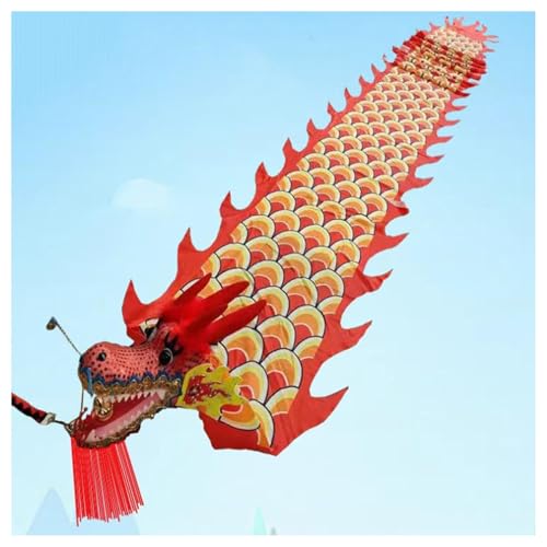 Vnook Drachen-Poi mit Kopf- und Schaukelseil-Kombination, 3D Chinesisches Seidendrachenband,Waschbar für Den Garten Park Strand(Red,10m) von Vnook