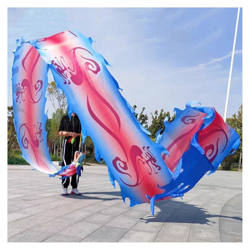Vnook Drachenband-Poi,Schleudernder Drachenstreamer, Mit 3D-Drachenkopf Und Schaukelseil, Sport Fitness Drachentänzer Streamer Set für Den Park/Hof/Strand(Blue,8m) von Vnook