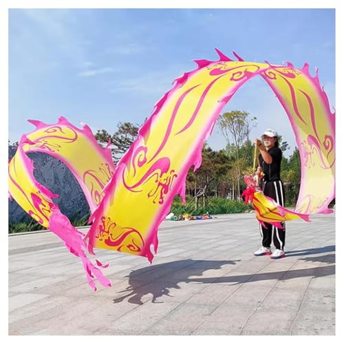 Vnook Drachenband-Poi,Schleudernder Drachenstreamer, Mit 3D-Drachenkopf Und Schaukelseil, Sport Fitness Drachentänzer Streamer Set für Den Park/Hof/Strand(Pink,10m) von Vnook