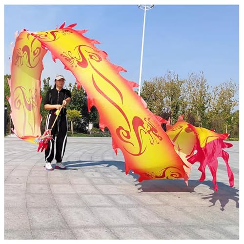 Vnook Drachenband-Poi,Schleudernder Drachenstreamer, Mit 3D-Drachenkopf Und Schaukelseil, Sport Fitness Drachentänzer Streamer Set für Den Park/Hof/Strand(Red,10m) von Vnook